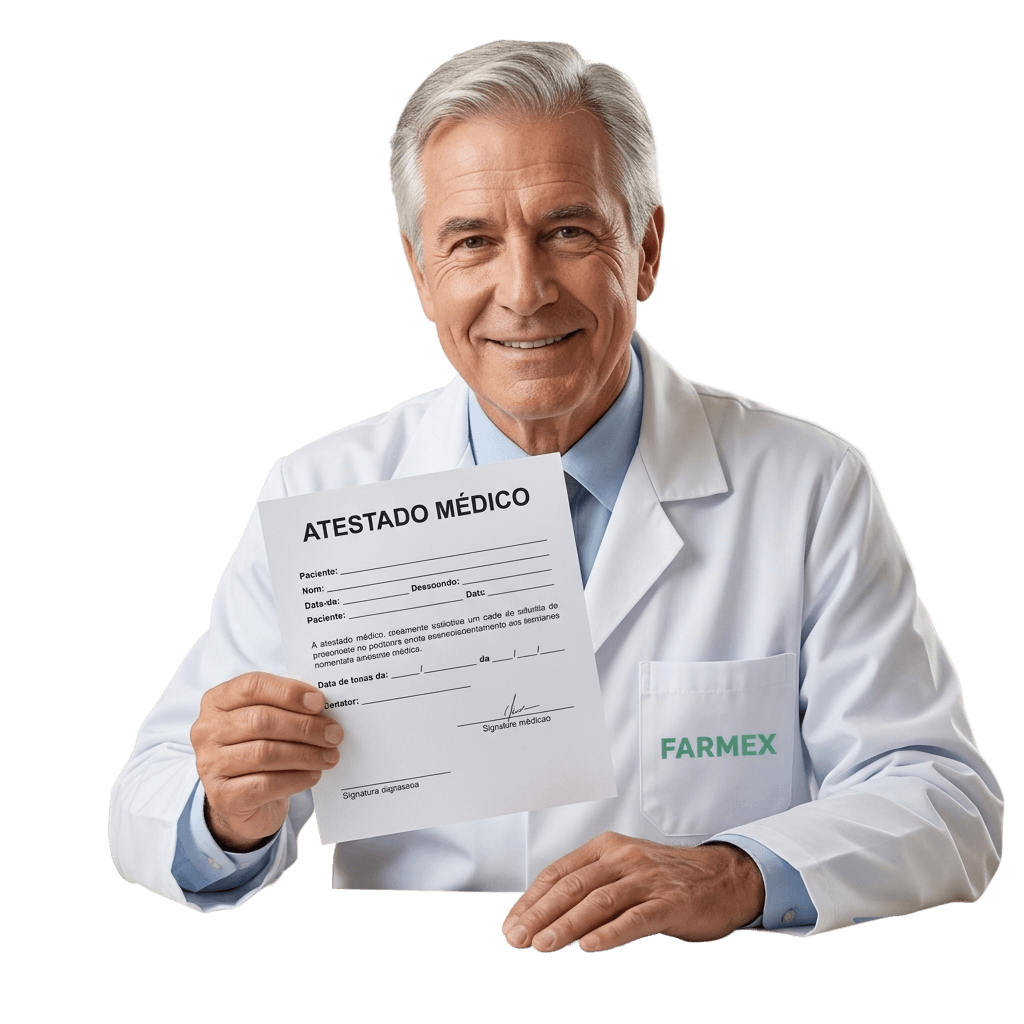 Médico da Farmex emitindo atestado médico